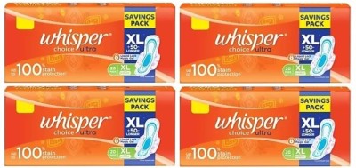 Whisper Choice XL – 20+20+20+20 Counts Napkins Sanitary Pads Sanitary Pad (Pack of 4))) Sanitary Pad  (Pack of 80)