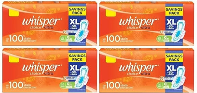 Whisper Choice XL – 20+20+20+20 Counts Napkins Sanitary Pads Sanitary Pad (Pack of 4))) Sanitary Pad (Pack of 80)