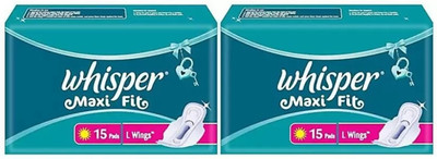 Whisper Maxi Fit (Large With Wings), 15+15 Pieces Pack Sanitary Pad (Pack of 2)