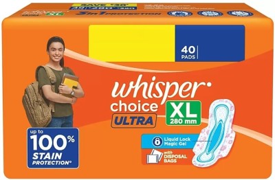 Whisper Choice XL – 20+20 Counts Napkins Sanitary Pads Sanitary Pad (Pack of 1) Sanitary Pad  (Pack of 40)