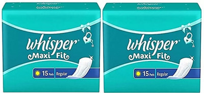 Whisper Maxi Nights Sanitary Pads for Women, Regular, 15+15 Napkins (Pack of 2) Sanitary Pad (Pack of 2)