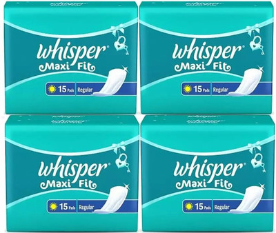 Whisper Maxi Nights Sanitary Pads for Women, Regular, 15+15+15+15 Napkins (Pack of 34 Sanitary Pad (Pack of 4)