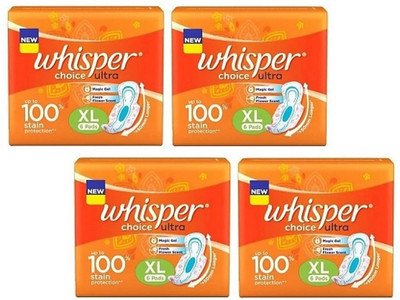 Whisper Choice Ultra Sanitary Pads XL - 6+6+6+6 Counts Sanitary Pad(Pack of 4)