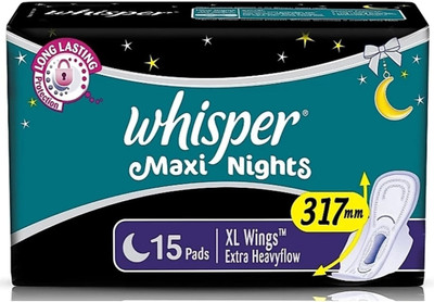 Whisper Maxi Night Sanitary Pads, XL – 15 Counts (Pack of 1) Sanitary Pad (Pack of 15)