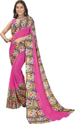 vinayak creation Geometric Print Bollywood Georgette Saree(Purple, Pink)