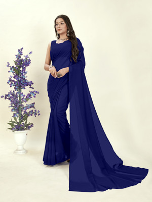 Anand Sarees Solid/Plain Bollywood Georgette Saree(Dark Blue)