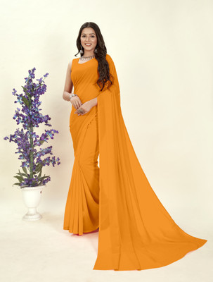 V And V Shop Solid/Plain Daily Wear Georgette Saree(Yellow)