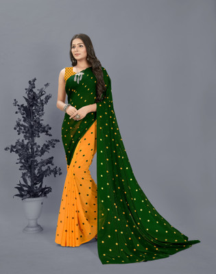 Anand Sarees Polka Print Bollywood Georgette Saree(Green, Yellow)
