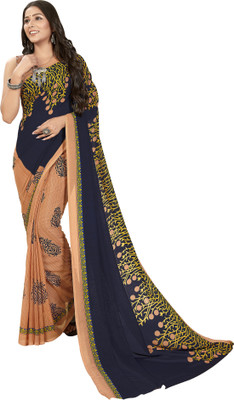 kashvi sarees Floral Print Bollywood Georgette Saree(Blue, Beige)
