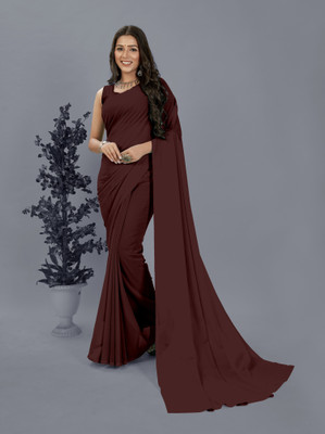 Anand Sarees Solid/Plain Bollywood Georgette Saree(Brown)