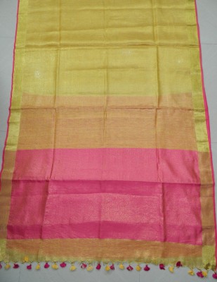 govind handloom Solid/Plain Bhagalpuri Cotton Linen, Tissue Saree(Gold)