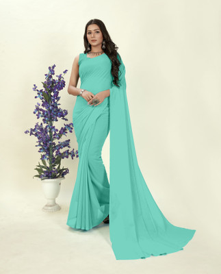 Anand Sarees Solid/Plain Bollywood Georgette Saree(Light Blue)