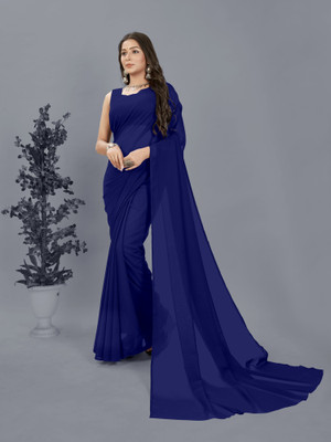 Anand Sarees Solid/Plain Bollywood Georgette Saree(Dark Blue)