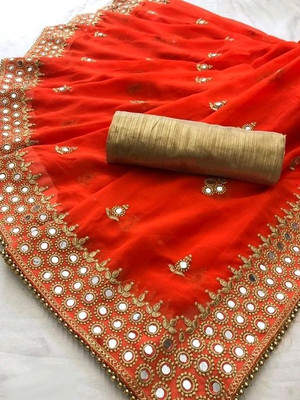 SSP TEX Embroidered Bollywood Georgette Saree(Orange)