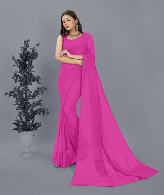 Anand Sarees Solid/Plain Bollywood Georgette Saree(Pink)