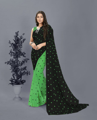 Anand Sarees Polka Print Bollywood Georgette Saree(Green, Black)