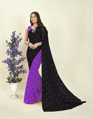 Anand Sarees Polka Print Daily Wear Georgette Saree(Purple, Black)