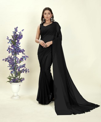 kashvi sarees Solid/Plain Daily Wear Georgette Saree(Black)