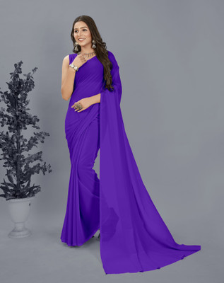 Anand Sarees Solid/Plain Bollywood Georgette Saree(Purple)