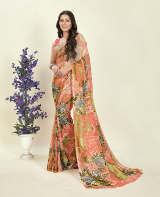 kashvi sarees Floral Print Bollywood Georgette Saree(Pink, Orange)