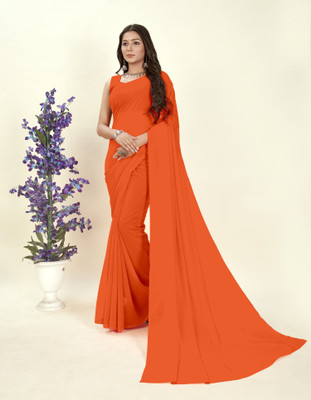 Anand Sarees Solid/Plain Daily Wear Georgette Saree(Orange)