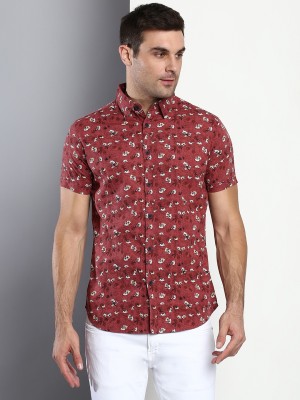 Dennis Lingo Men Floral Print Casual Pink Shirt