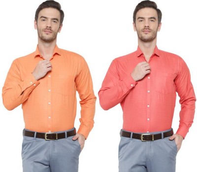 SREY Men Solid Formal Orange Shirt(Pack of 2)