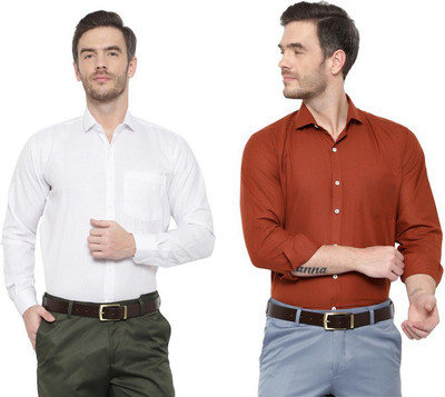 SREY Men Solid Formal White Shirt(Pack of 2)