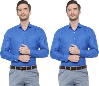 SREY Men Solid Formal Blue Shirt(Pack of 2)