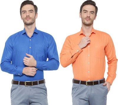 SREY Men Solid Formal Blue Shirt(Pack of 2)