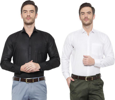 SREY Men Solid Formal Black Shirt(Pack of 2)