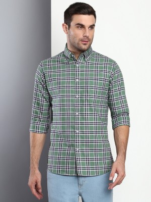 Dennis Lingo Men Checkered Casual Green Shirt