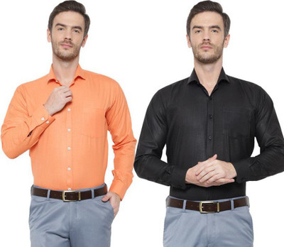 SREY Men Solid Formal Orange Shirt(Pack of 2)
