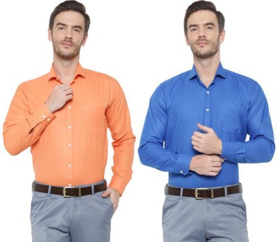 SREY Men Solid Formal Orange Shirt(Pack of 2)