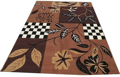 R CARPETS Brown Silk Carpet(5 ft,  X 7 ft, Rectangle)