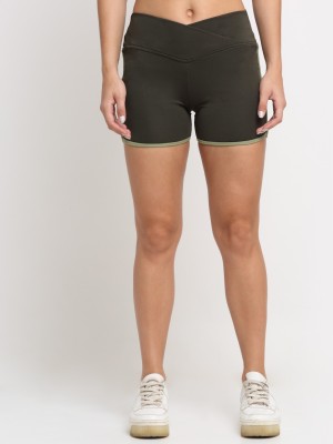 EVERDION Solid Women Brown Gym Shorts