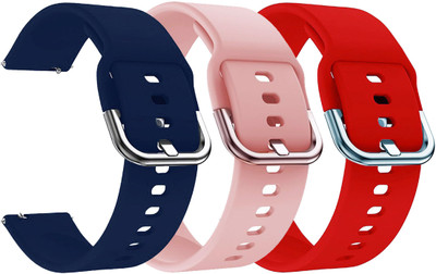 AOnes Pack of 3 Silicone Belt Watch Strap with Metal Buckle for Pebble Spark Smart Watch Strap(Blue, Pink, Red)
