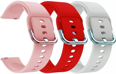 AOnes Pack of 3 Silicone 20mm Watch Strap with Metal Buckle for Ticwatch E3 Smart Watch Strap(Pink, Red, White)