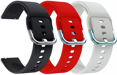 AOnes Pack of 3 Silicone 20mm Watch Strap with Metal Buckle for Techking Pro 3 Smart Watch Strap(Black, White, Red)