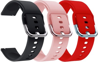 AOnes Pack of 3 Silicone 20mm Watch Strap with Metal Buckle for Gionee Gsw5 Smart Watch Strap(Black, Pink, Red)