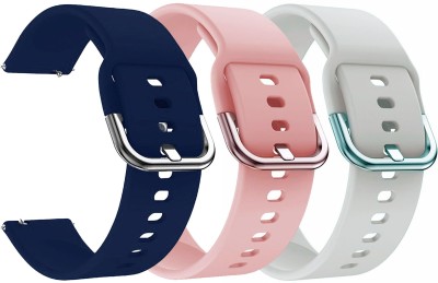 AOnes Pack of 3 Silicone Belt & Metal Buckle for Noise Colorfit Caliber 2 Buzz Smart Watch Strap(Blue, Pink, White)
