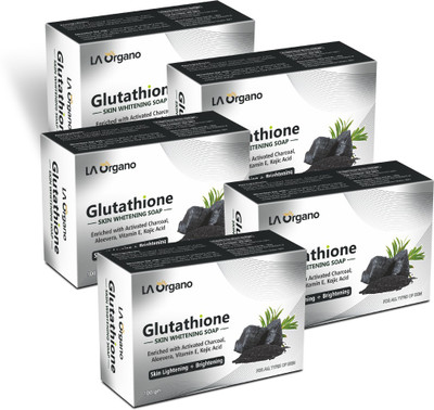 LA Organo Glutathione Charcoal Skin Lightening & Brightening Soap For All Skin Type(5 x 100 g)