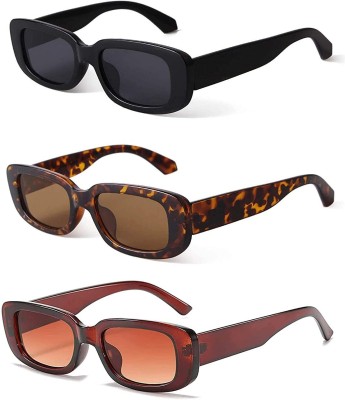 FASHINITY Rectangular Sunglasses(For Men & Women, Black, Brown)