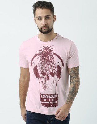 HUETRAP Graphic Print Men Round Neck Pink T-Shirt