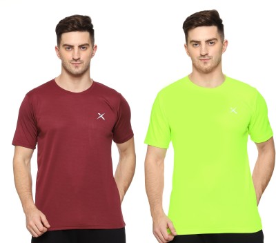 FARROWX Solid Men Round Neck Maroon, Light Green T-Shirt