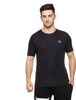 FARROWX Solid Men Round Neck Black T-Shirt