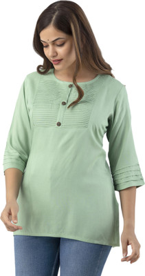 DMP FASHION Casual Solid Women Light Green Top