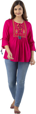DMP EXPORT Party Embroidered Women Pink Top