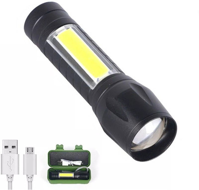 TITTYNO LED Mini Rechargeabl Flashlight USB Direct Charging Battery Lamp Pocket Zoomable Torch(Black, 9.3 cm, Rechargeable)