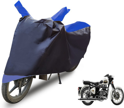 MOCKHE Two Wheeler Cover for Royal Enfield(Classic 350, Black, Blue)
